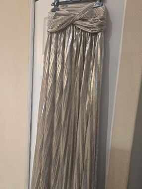 CAMILA BLANCO Metallic Gold Pleated Maxi Dress